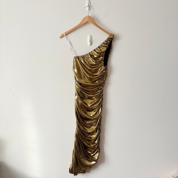Lulus Reflections Of Style Shiny Gold One-Shoulder Bodycon Mini Dress Size XS - Picture 7 of 10